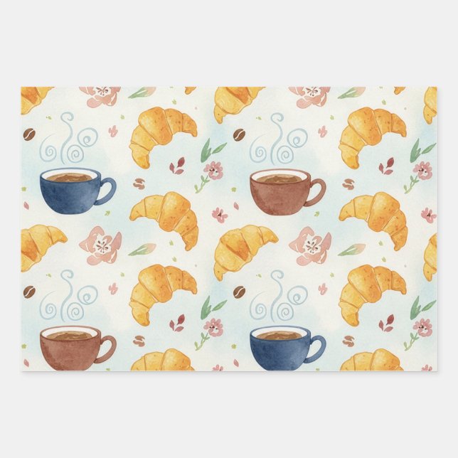 Coffee and Croissant Design Gift Wrap Flat Wrap (Front 3)