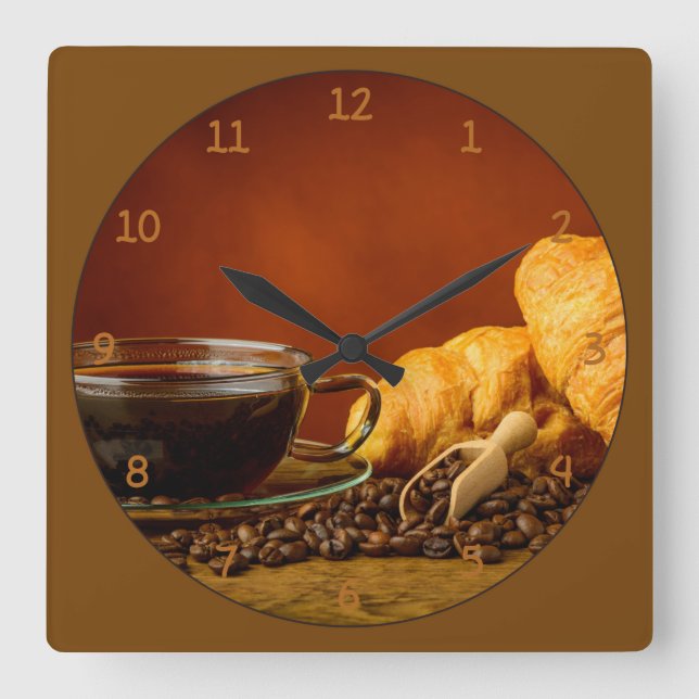 Coffee and Croissant Square Wall Clock (Front)