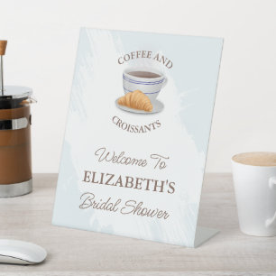 Coffee and Croissants Bridal Shower Pedestal Sign