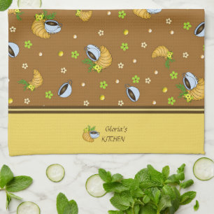 Coffee and croissants tea towel