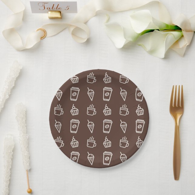 Coffee and Cupcake Pattern Paper Plate (Wedding)