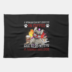 Coffee And Dog Coffee And French Bulldog Gifts Tea Towel