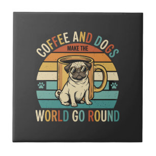 Coffee and Dogs Retro Pug Lover Ceramic Tile