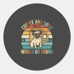 Coffee and Dogs Retro Pug Lover Classic Round Sticker