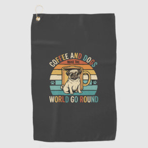 Coffee and Dogs Retro Pug Lover Golf Towel
