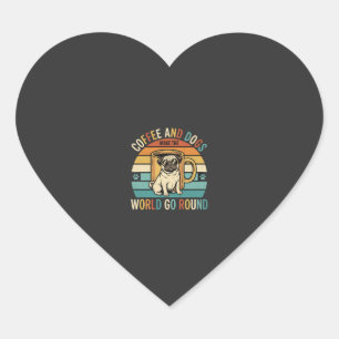 Coffee and Dogs Retro Pug Lover Heart Sticker