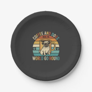 Coffee and Dogs Retro Pug Lover Paper Plate