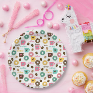 Coffee and Donut Pattern Paper Plate