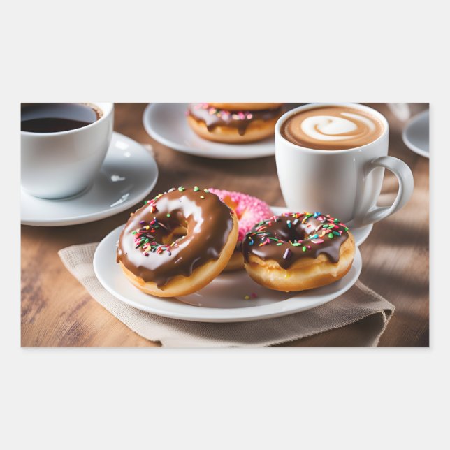 Coffee and Donuts Rectangular Sticker (Front)