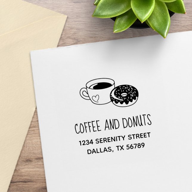 Coffee and Doughnut Business Address Rubber Stamp (Creator Uploaded)