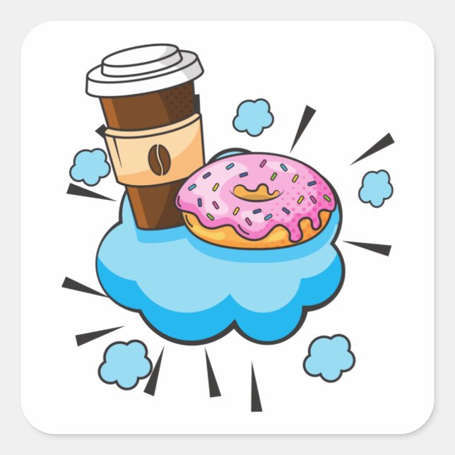 Coffee and Doughnut Retro Illustration Square Sticker (Front)