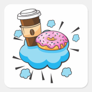 Coffee and Doughnut Retro Illustration Square Sticker