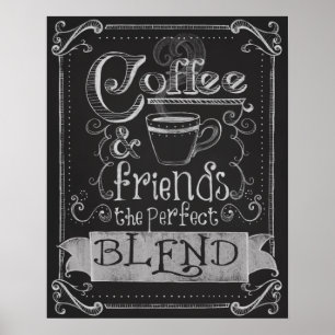 Coffee and Friends Chalk Board Art Poster