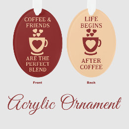 Coffee and friends love hearts burgundy ornament