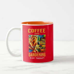 Coffee and Gardening is My Therapy Two-Tone Coffee Mug