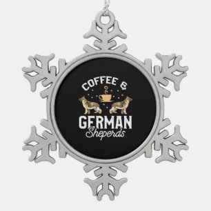 Coffee And German Shepherd Snowflake Pewter Christmas Ornament