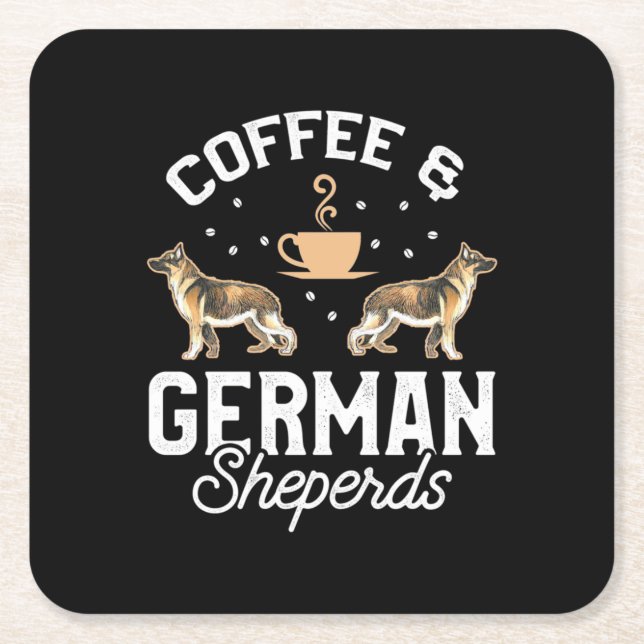 Coffee And German Shepherd Square Paper Coaster (Front)