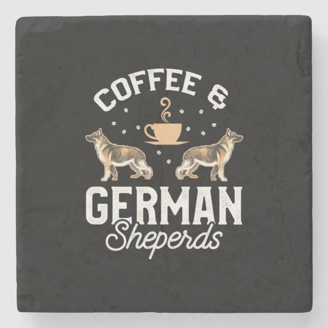 Coffee And German Shepherd Stone Coaster (Front)