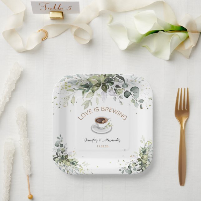 Coffee and Greenery Themed Wedding Shower Paper Plate (Wedding)