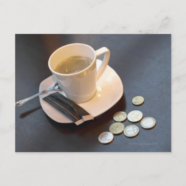 Coffee and money on a table postcard (Front)
