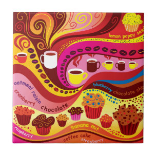 Coffee and Muffins Pattern Ceramic Tile