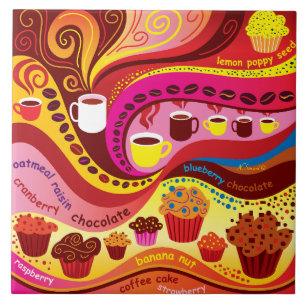 Coffee and Muffins Pattern Ceramic Tile