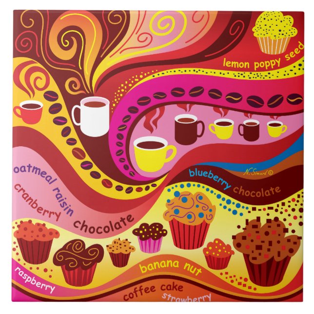 Coffee and Muffins Pattern Ceramic Tile (Front)