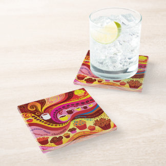 Coffee and Muffins Pattern Glass Coaster