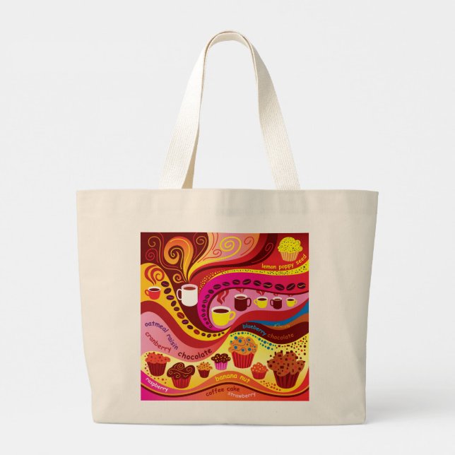 Coffee and Muffins Pattern Large Tote Bag (Back)