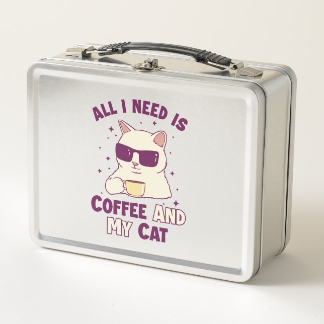 Coffee and my Cat Cat Daddy Cat Mum Cat Lovers Metal Lunch Box (Front)