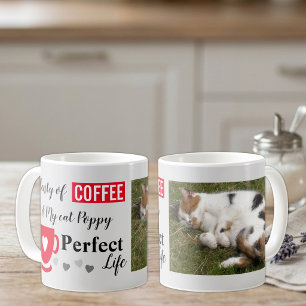 Coffee and my cat perfect life grey red photo mug