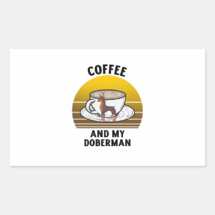 Coffee and my doberman Retro vintage sunset Rectangular Sticker