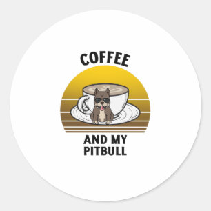 Coffee and my pitbull Retro vintage sunset Classic Round Sticker