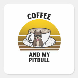 Coffee and my pitbull Retro vintage sunset Square Sticker