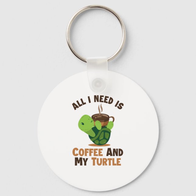 Coffee and my Turtle Tortoise Painted Lover Turtle Key Ring (Front)