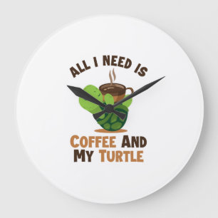 Coffee and my Turtle Tortoise Painted Lover Turtle Large Clock