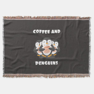 Coffee And Penguins Throw Blanket