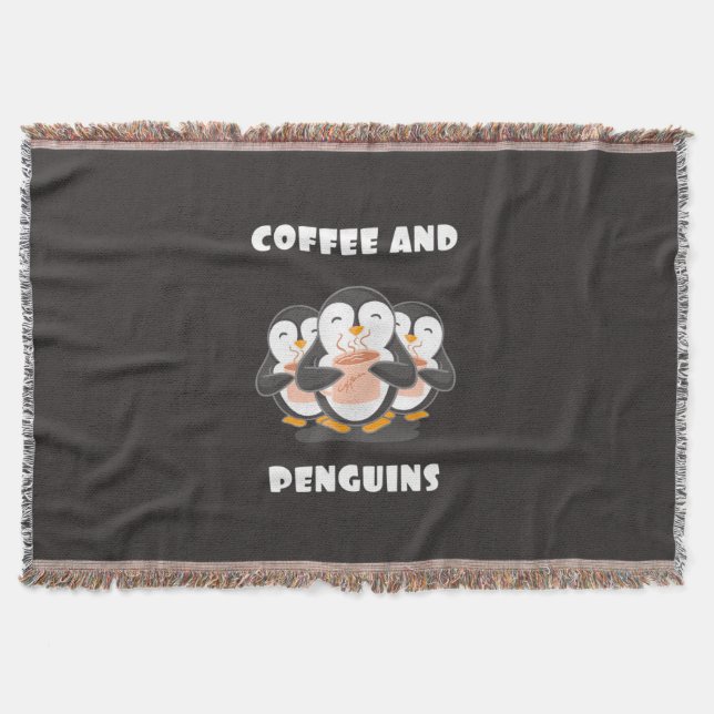Coffee And Penguins Throw Blanket (Front)