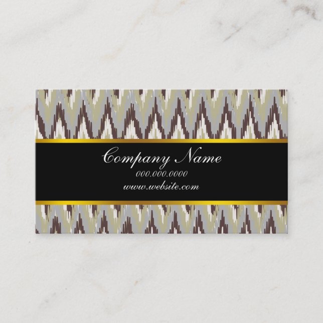 Coffee and Sage iKat ZigZag Pattern Business Card (Front)
