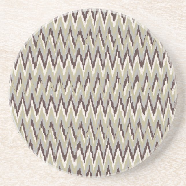 Coffee and Sage iKat ZigZag Pattern Coaster (Front)