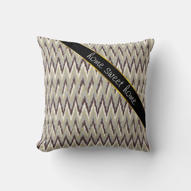 Coffee and Sage iKat ZigZag Pattern Cushion (Front)