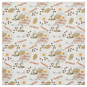 Coffee and Savory Breakfast Bacon   Eggs Pattern Fabric