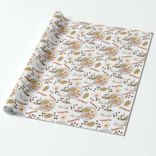 Coffee and Savory Breakfast Bacon   Eggs Pattern Wrapping Paper