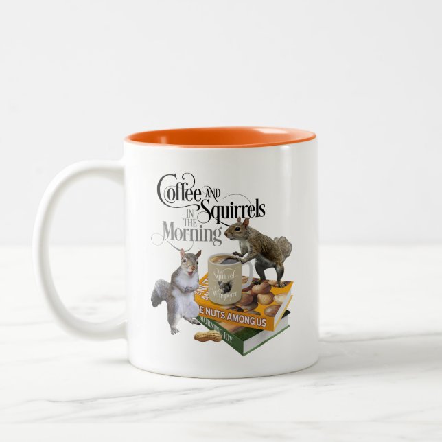 Coffee and Squirrels - Funny Squirrel Lover Two-Tone Coffee Mug (Left)