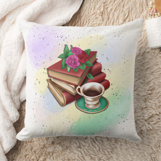 Coffee and Stack of Books Cushion (Blanket)