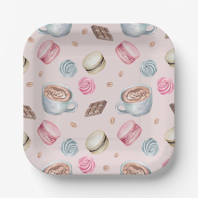 Coffee and Sweets Pattern Paper Plate (Front)