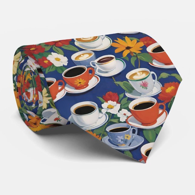 Coffee And Tea Cups Teaset Floral Blue Tie (Rolled)