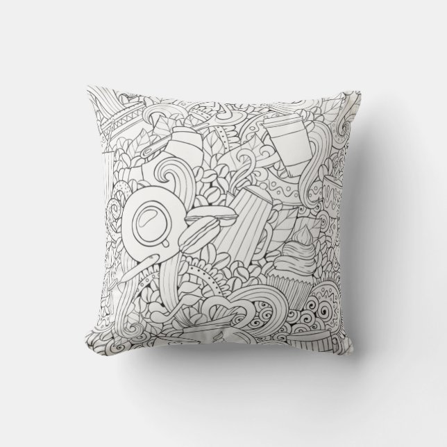 Coffee And Tea Doodle Cushion (Front)