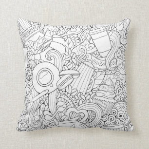 Coffee And Tea Doodle Cushion