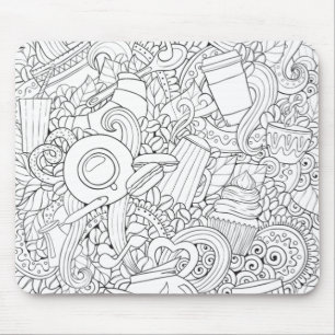 Coffee And Tea Doodle Mouse Pad